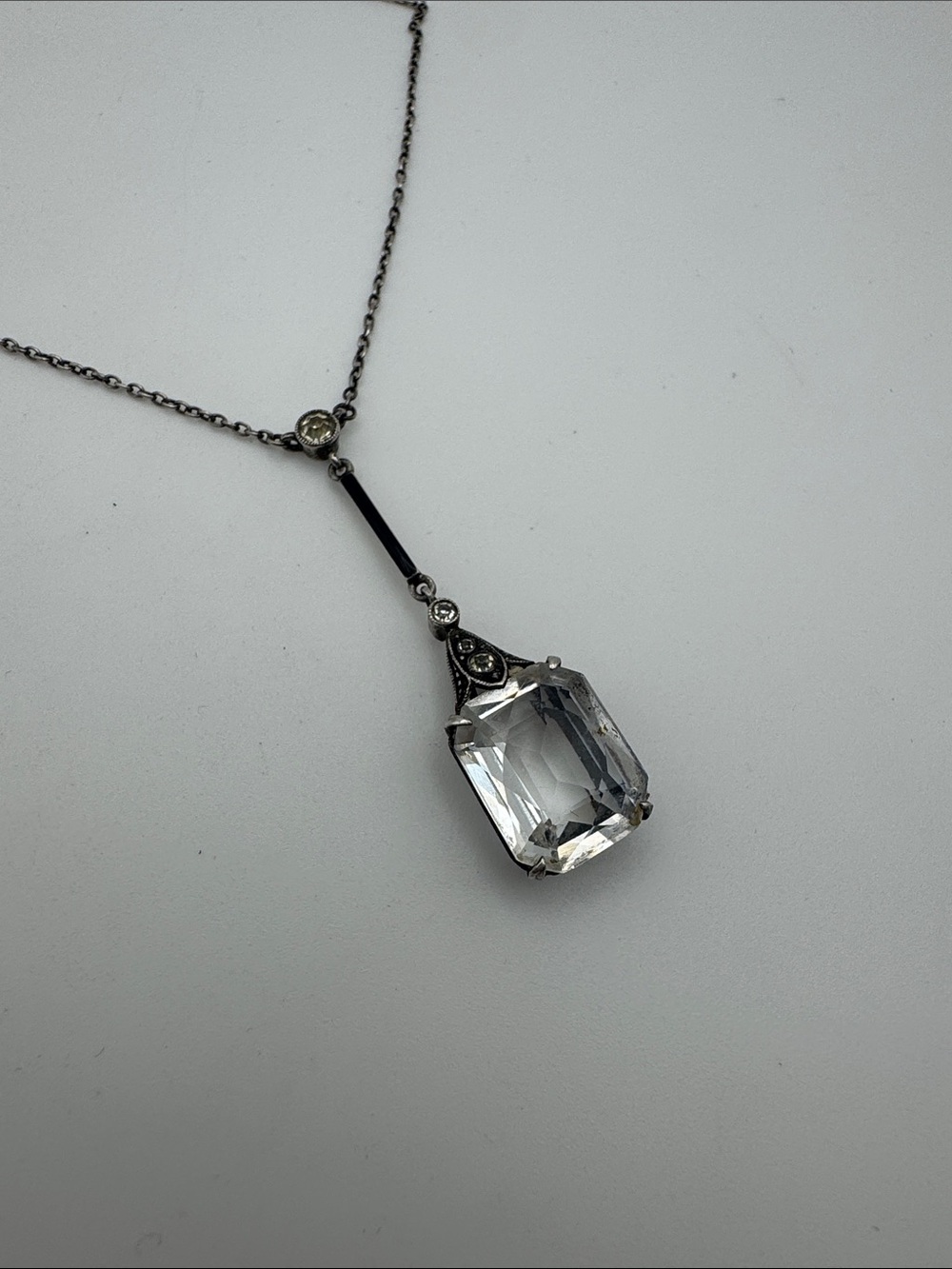 Clear Crystal Emerald-Cut Pendant Necklace in Silver-Tone